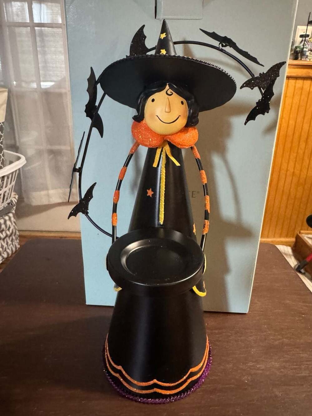 PartyLite Abracadabra Witch Halloween Candle Tealight Holder Glitter Bats